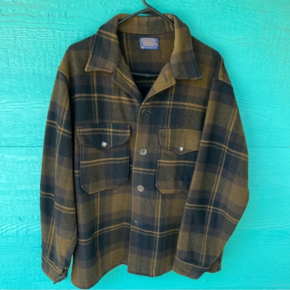 Pendleton Other - Pendleton Vintage Wool 70’s  black and brown plaid shirt jacket SIZE LARGE